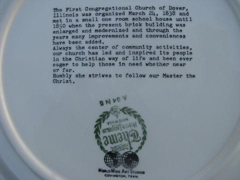 photo of lot vintage china plates, church illustrations, rural Illinois, Chicago, Rockford churches #5