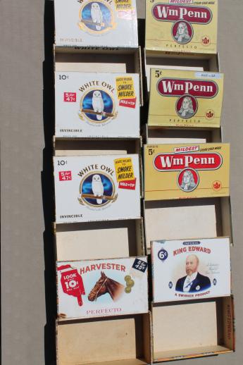 photo of lot vintage cigar boxes w/ old paper advertising labels, White Owl etc. #7