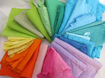 catalog photo of lot vintage colored cotton & cotton blend fabric, linen / textured weave