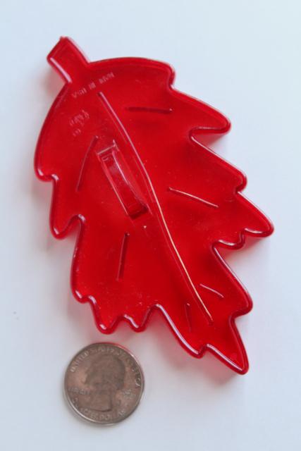 photo of lot vintage cookie cutters, metal & red lucite plastic, fall leaves & Christmas cookies #7