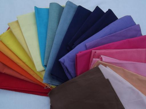 photo of lot vintage cotton and cotton blend fabric, quilting solids, all colors #1