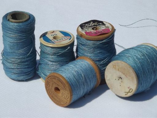 photo of lot vintage cotton and linen thread for weaving towels or embroidery, Swedish blue and yellow #2