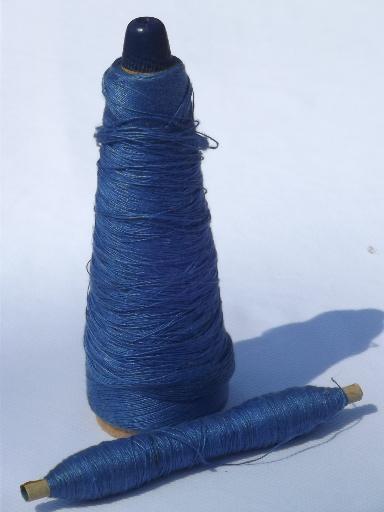 photo of lot vintage cotton and linen thread for weaving towels or embroidery, Swedish blue and yellow #3