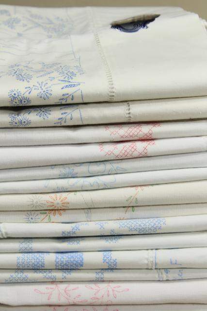 photo of lot vintage cotton & blend pillowcases for embroidery, stamped to embroider #1