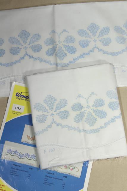 photo of lot vintage cotton & blend pillowcases for embroidery, stamped to embroider #2