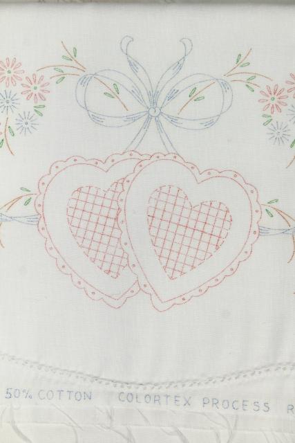 photo of lot vintage cotton & blend pillowcases for embroidery, stamped to embroider #5