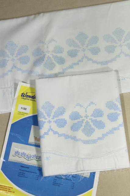 photo of lot vintage cotton & blend pillowcases for embroidery, stamped to embroider #6