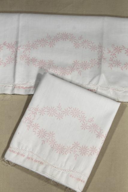 photo of lot vintage cotton & blend pillowcases for embroidery, stamped to embroider #8