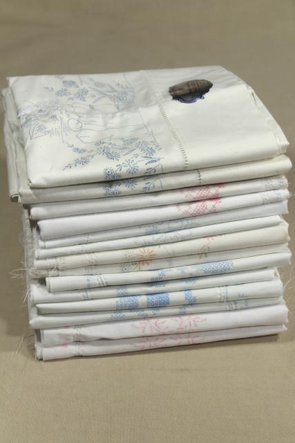 photo of lot vintage cotton & blend pillowcases for embroidery, stamped to embroider #10