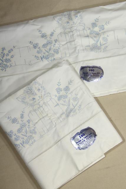 photo of lot vintage cotton & blend pillowcases for embroidery, stamped to embroider #12