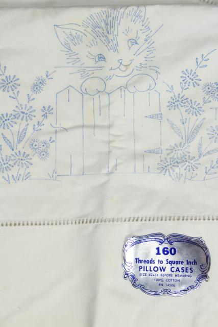 photo of lot vintage cotton & blend pillowcases for embroidery, stamped to embroider #13