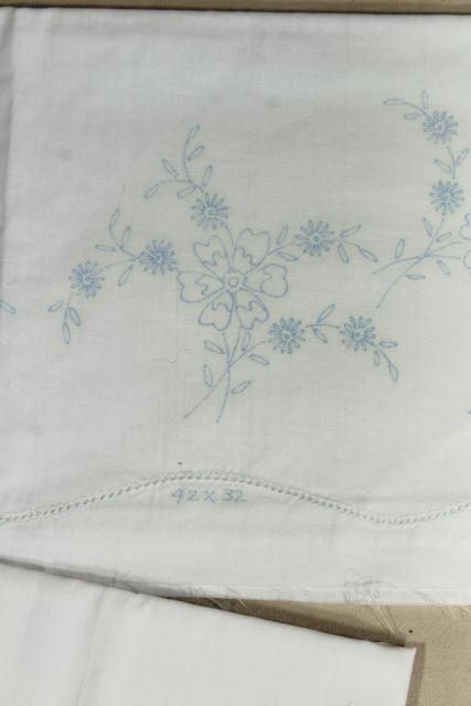 photo of lot vintage cotton & blend pillowcases for embroidery, stamped to embroider #17