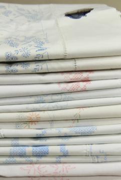 catalog photo of lot vintage cotton & blend pillowcases for embroidery, stamped to embroider