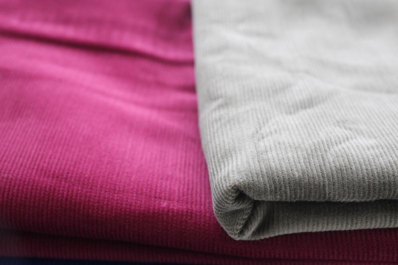 photo of lot vintage cotton corduroy fabric, fine pin wale pincord 80s 90s solid colors #2
