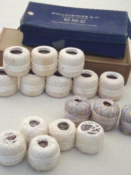 catalog photo of lot vintage cotton crochet thread spools in antique  French boxes