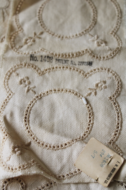 photo of lot vintage cotton fabric motifs for crochet lace fancywork, new old stock Woolworths price tags 1930s #3