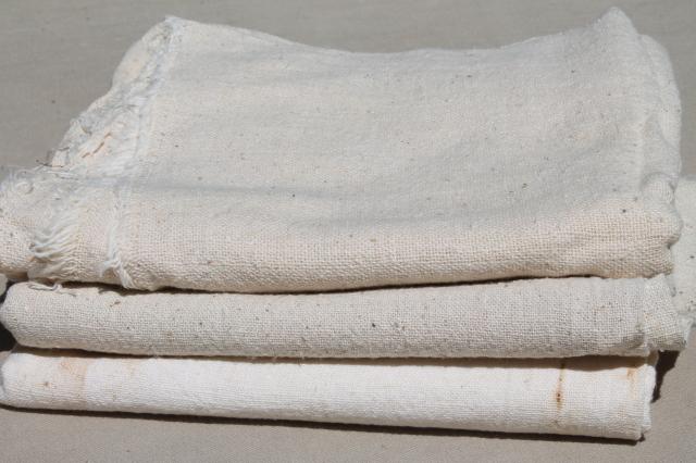 photo of lot vintage cotton feedsack sack fabric, rustic homespun texture primitive sacks #1