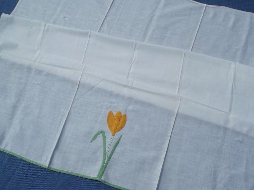 photo of lot vintage cotton flour sack fabric kitchen towels, flower applique #3
