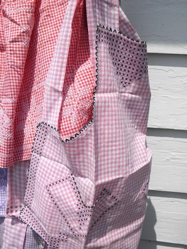 photo of lot vintage cotton gingham checked aprons, kitchen pinafore smock #2