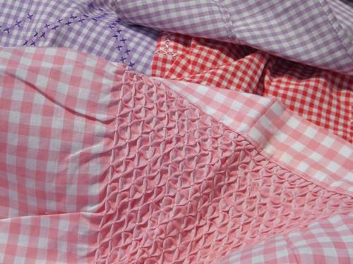 photo of lot vintage cotton gingham checked aprons, kitchen pinafore smock #4