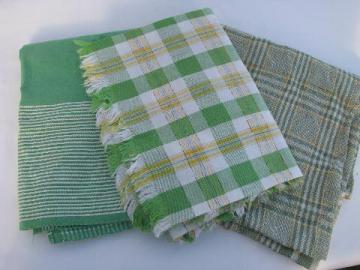 catalog photo of lot vintage cotton kitchen tablecloths, green colors for St. Patrick's Day and Spring!