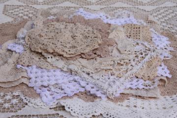 catalog photo of lot vintage cotton lace doilies & small tablecloths, net needle lace & crochet