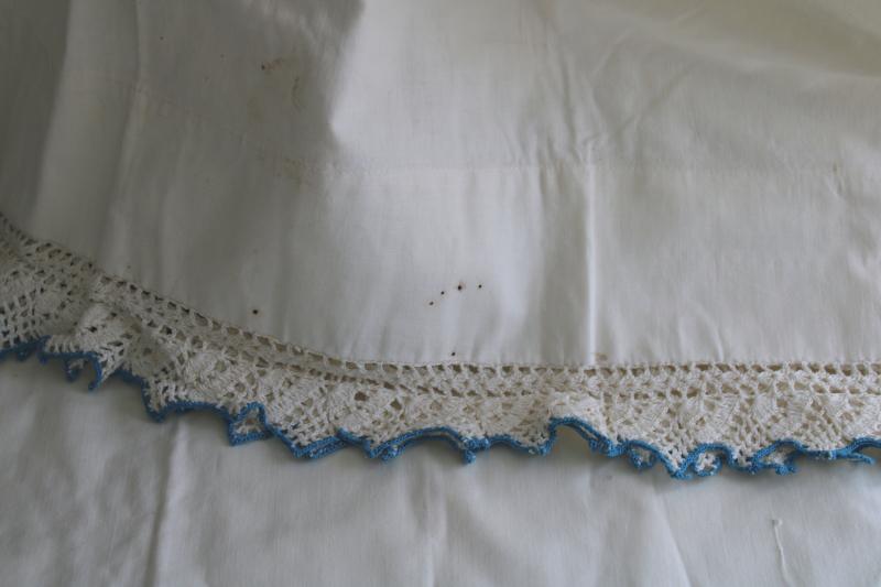 photo of lot vintage cotton pillowcases w/ fancywork embroidery & crochet lace edging #4