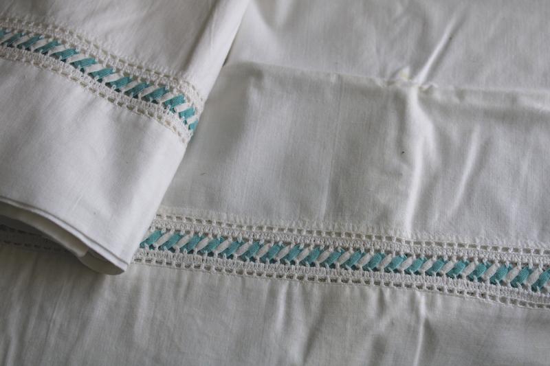 photo of lot vintage cotton pillowcases w/ fancywork embroidery & crochet lace edging #5