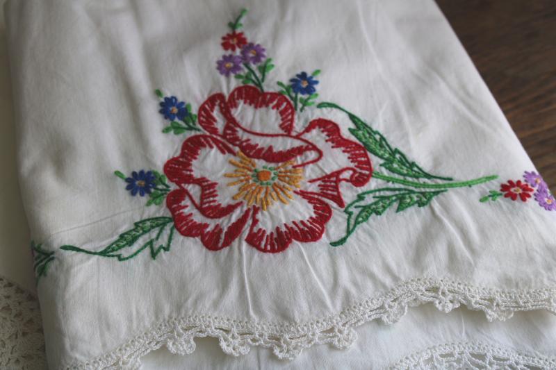 photo of lot vintage cotton pillowcases w/ fancywork embroidery & crochet lace edging #11