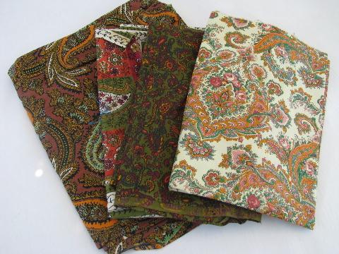 photo of lot vintage cotton print dress material or quilting fabric, paisley prints #1