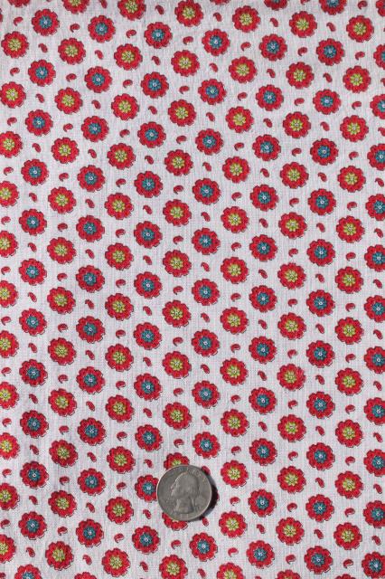 photo of lot vintage cotton print feed sack fabric, retro flower fruit prints red & aqua #6