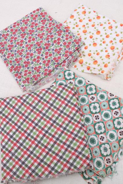 photo of lot vintage cotton print feed sack fabric, retro plaid, ditsy flowers prints feedsacks #1