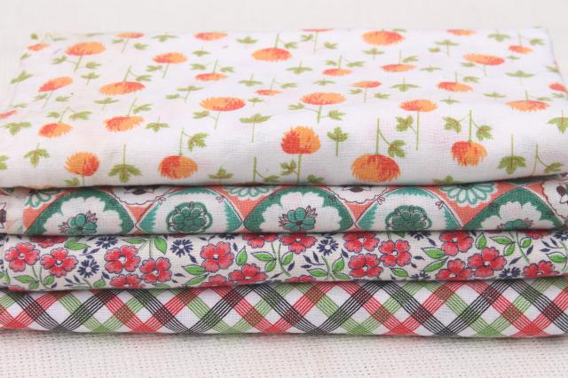 photo of lot vintage cotton print feed sack fabric, retro plaid, ditsy flowers prints feedsacks #3