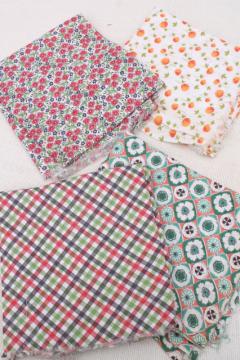 catalog photo of lot vintage cotton print feed sack fabric, retro plaid, ditsy flowers prints feedsacks