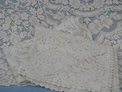 photo of lot vintage cotton quaker lace type tablecloths, lacy cutter fabric #1