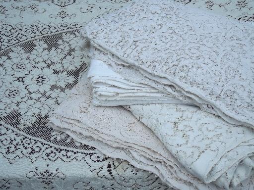 photo of lot vintage cotton quaker lace type tablecloths, lacy cutter fabric #3