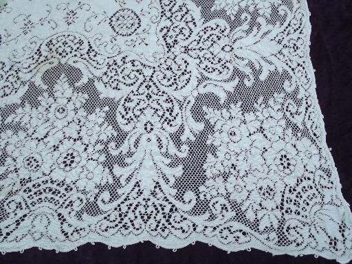 photo of lot vintage cotton quaker lace type tablecloths, lacy cutter fabric #5