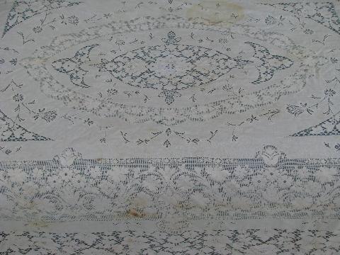 photo of lot vintage cotton quaker lace type tablecloths, piano cover, lacy cutter fabric #2