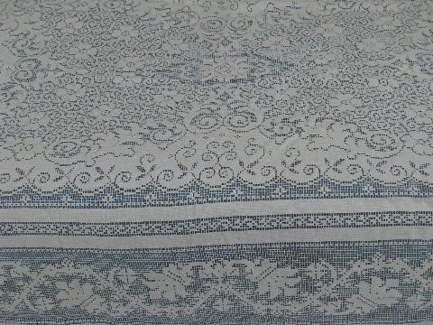 photo of lot vintage cotton quaker lace type tablecloths, piano cover, lacy cutter fabric #3