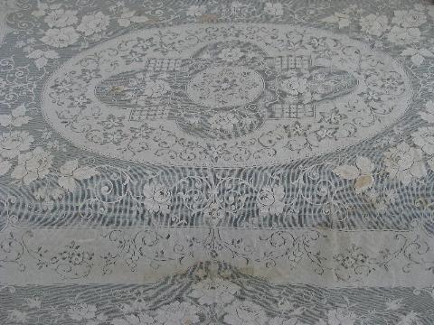 photo of lot vintage cotton quaker lace type tablecloths, piano cover, lacy cutter fabric #5