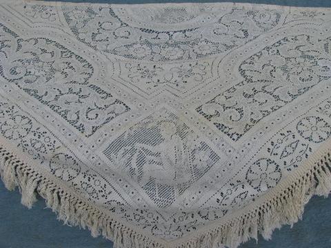 photo of lot vintage cotton quaker lace type tablecloths, piano cover, lacy cutter fabric #8