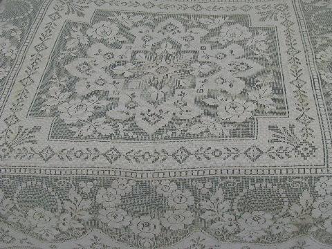 photo of lot vintage cotton quaker lace type tablecloths, piano cover, lacy cutter fabric #9
