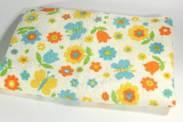 photo of lot vintage cotton terry fabric, terrycloth toweling w/ groovy retro prints #7