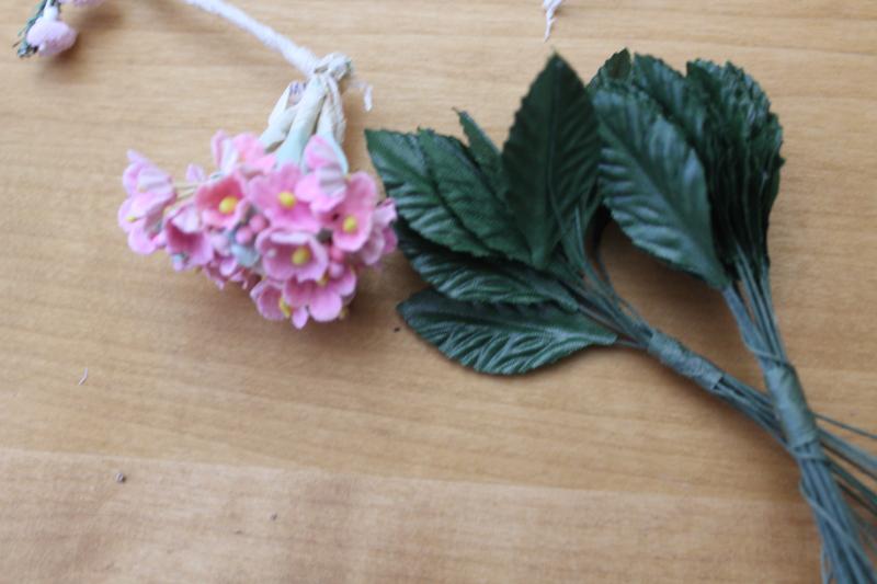 photo of lot vintage craft flowers, mini flower wire stems for spring or wedding decor, millinery, dolls #2