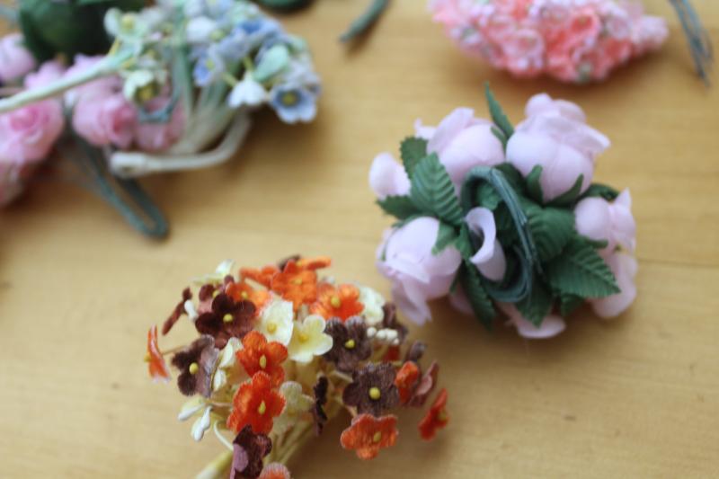 photo of lot vintage craft flowers, mini flower wire stems for spring or wedding decor, millinery, dolls #4
