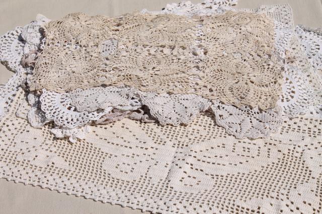 photo of lot vintage crochet lace doilies, table mats & square centerpieces, handmade crocheted lace #1