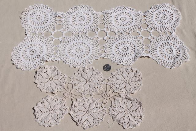 photo of lot vintage crochet lace doilies, table mats & square centerpieces, handmade crocheted lace #2