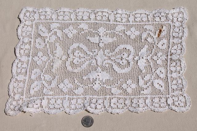 photo of lot vintage crochet lace doilies, table mats & square centerpieces, handmade crocheted lace #3