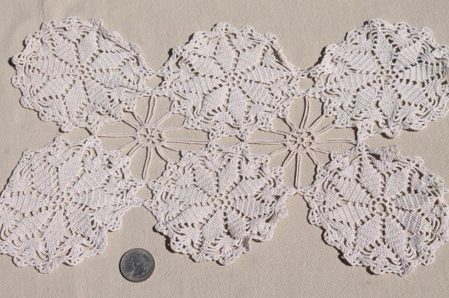 photo of lot vintage crochet lace doilies, table mats & square centerpieces, handmade crocheted lace #6