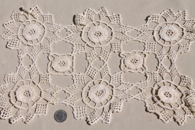 photo of lot vintage crochet lace doilies, table mats & square centerpieces, handmade crocheted lace #7